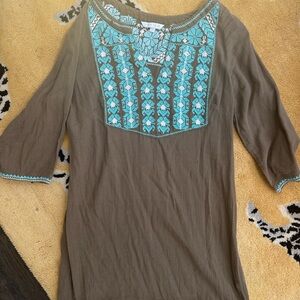 Star Mela Olive with Turquoise Embroidery Dress